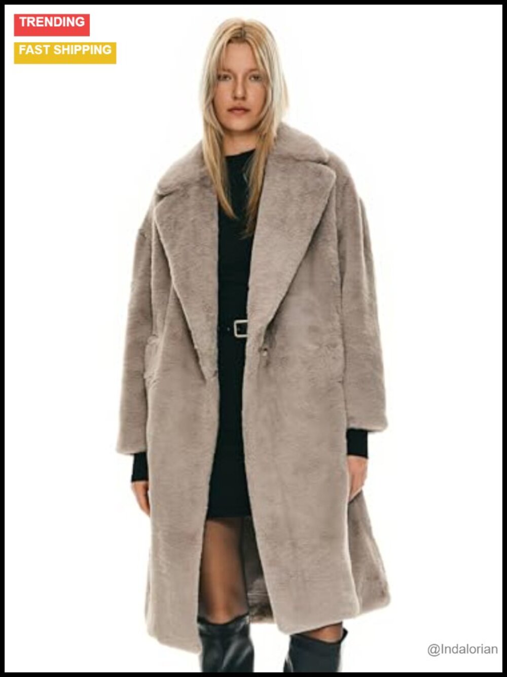 Faux Fur Teddy Trench Coat Fuzzy Fleece Mid-Length Winter Jacket